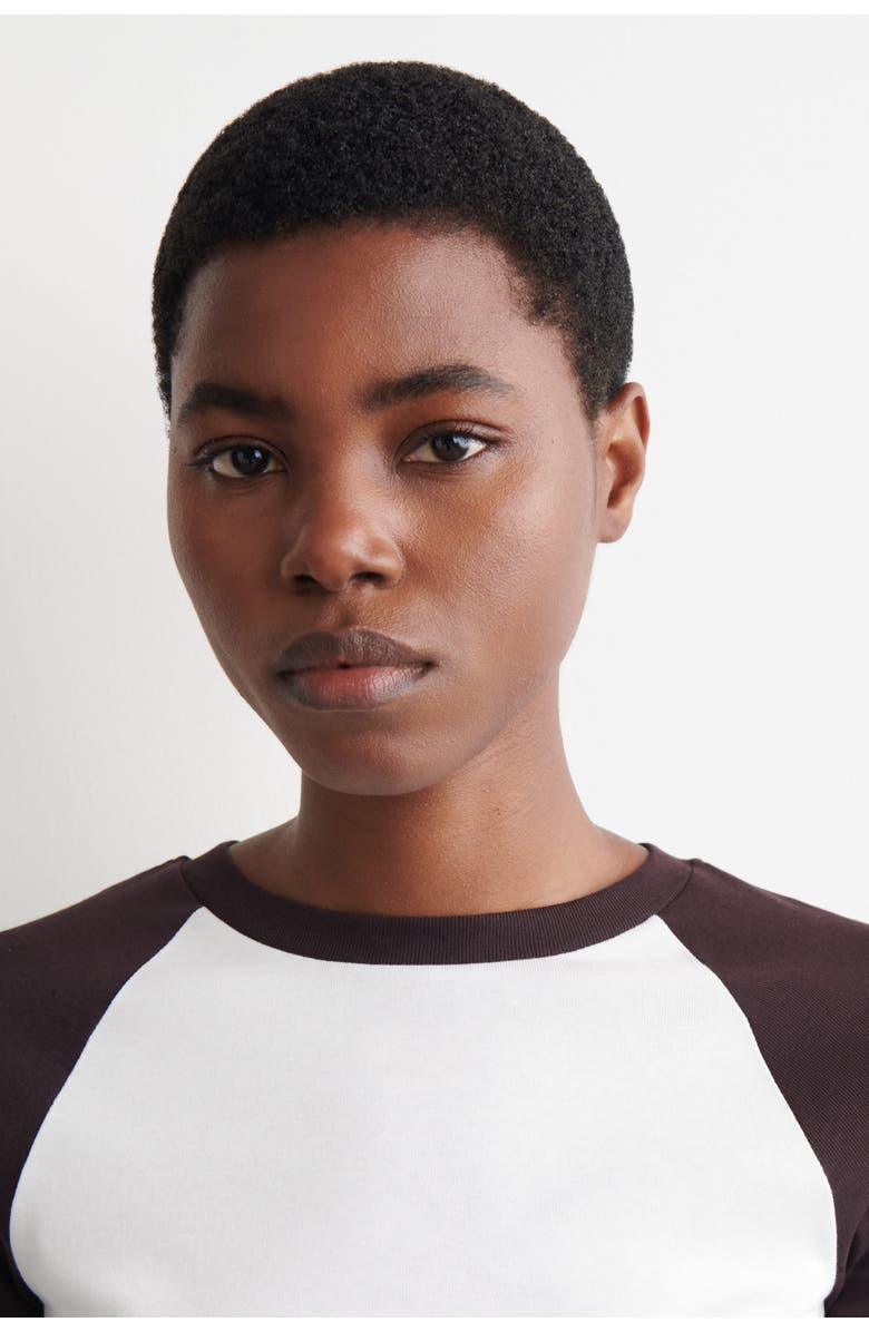 COS Contrast-Sleeve T-Shirt, Alternate, color, White / Brown