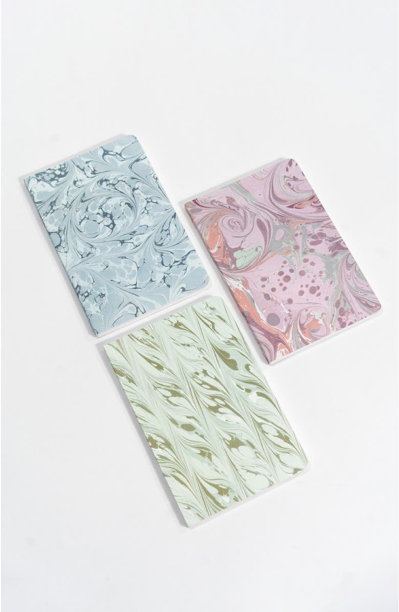 Bond & Grace Set of Three Pocket Journals - Decorative Marble, Main, color, Green