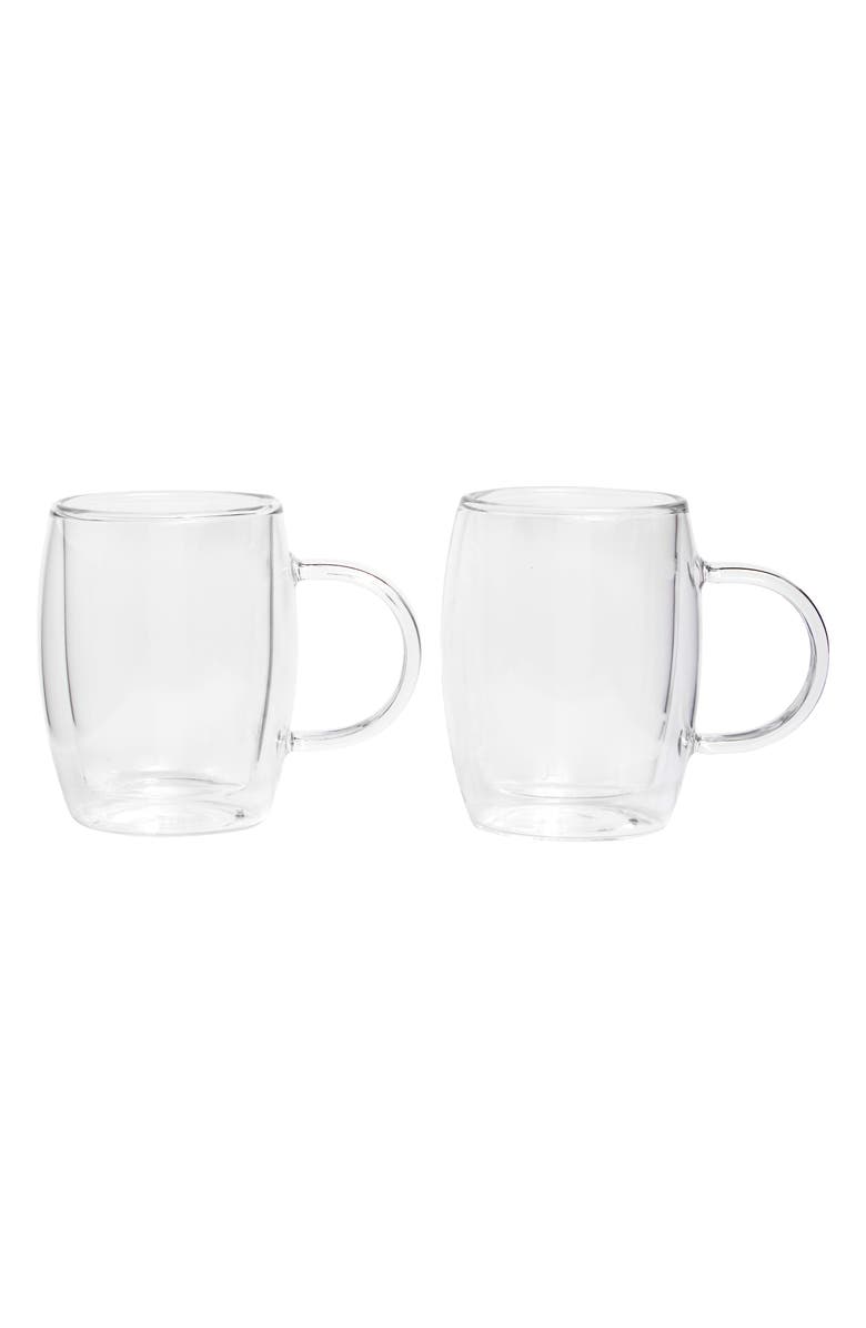 JoyJolt Aroma Set of 2 Double Wall Glass Mugs, Main, color, Clear