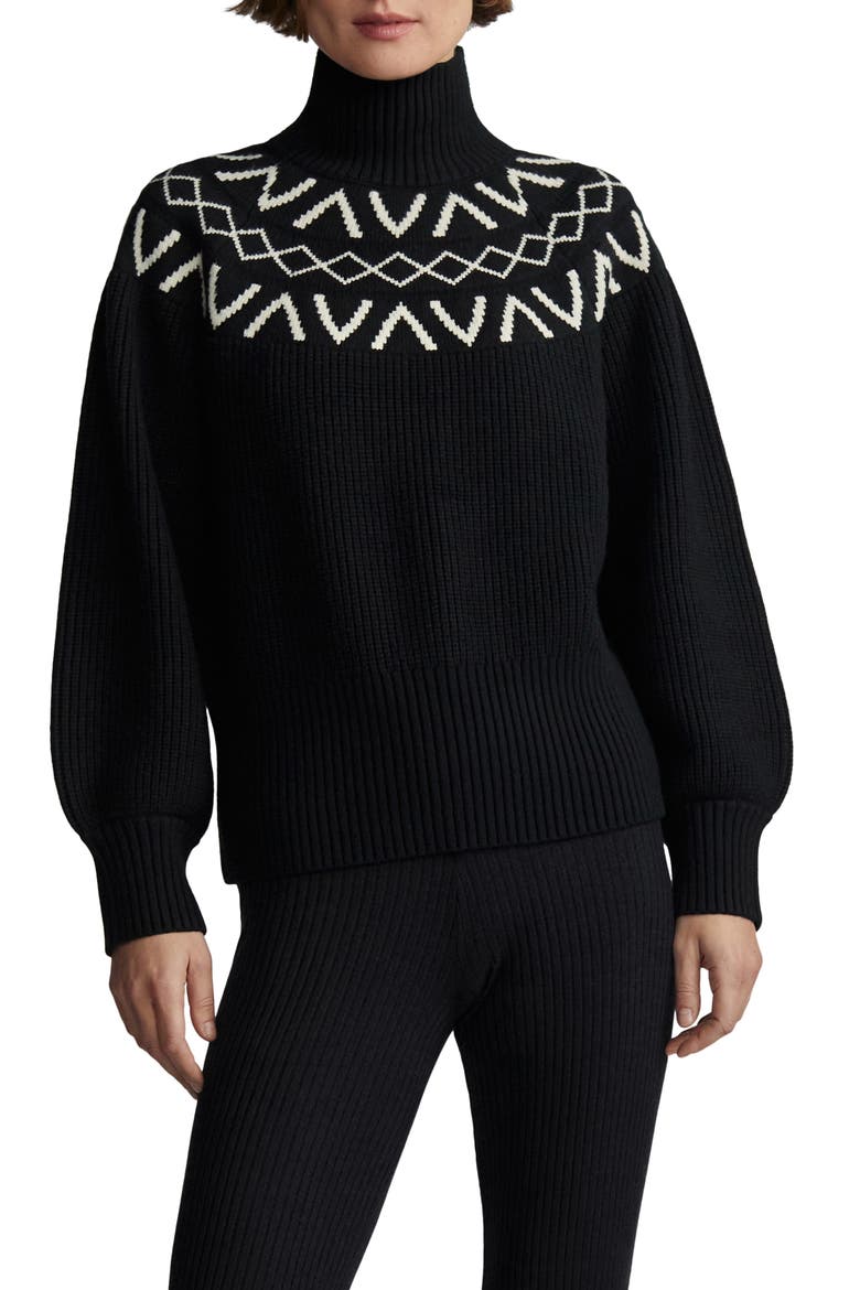 Marcie Fair Isle Mock Neck Sweater, Main, color, BLACK