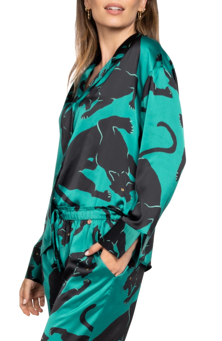 Midnight Bakery Print Satin Pajamas, Alternate, color, Green