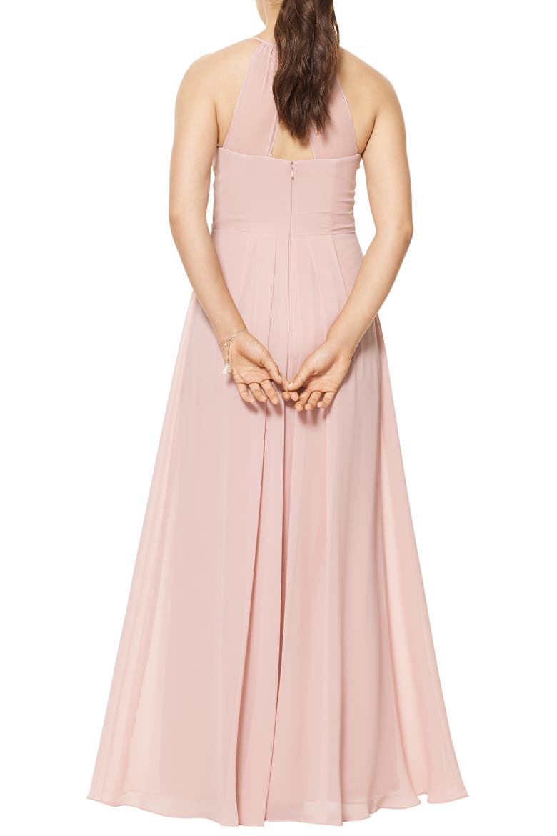 Halter Neck Chiffon A-Line Gown, Alternate, color, FROST ROSE