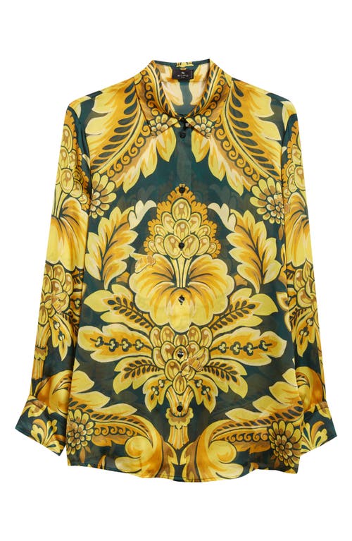 Etro Floral Silk Button-up Shirt In Gold