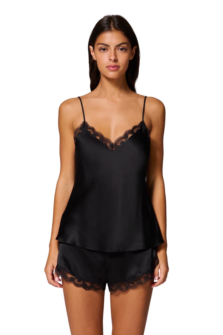 Love Me Lace Trim Silk Blend Camisole, Alternate, color, BLACK