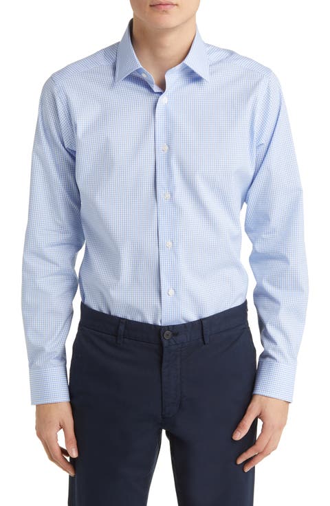 Gingham Slim Fit Barrel Cuff Dress Shirt