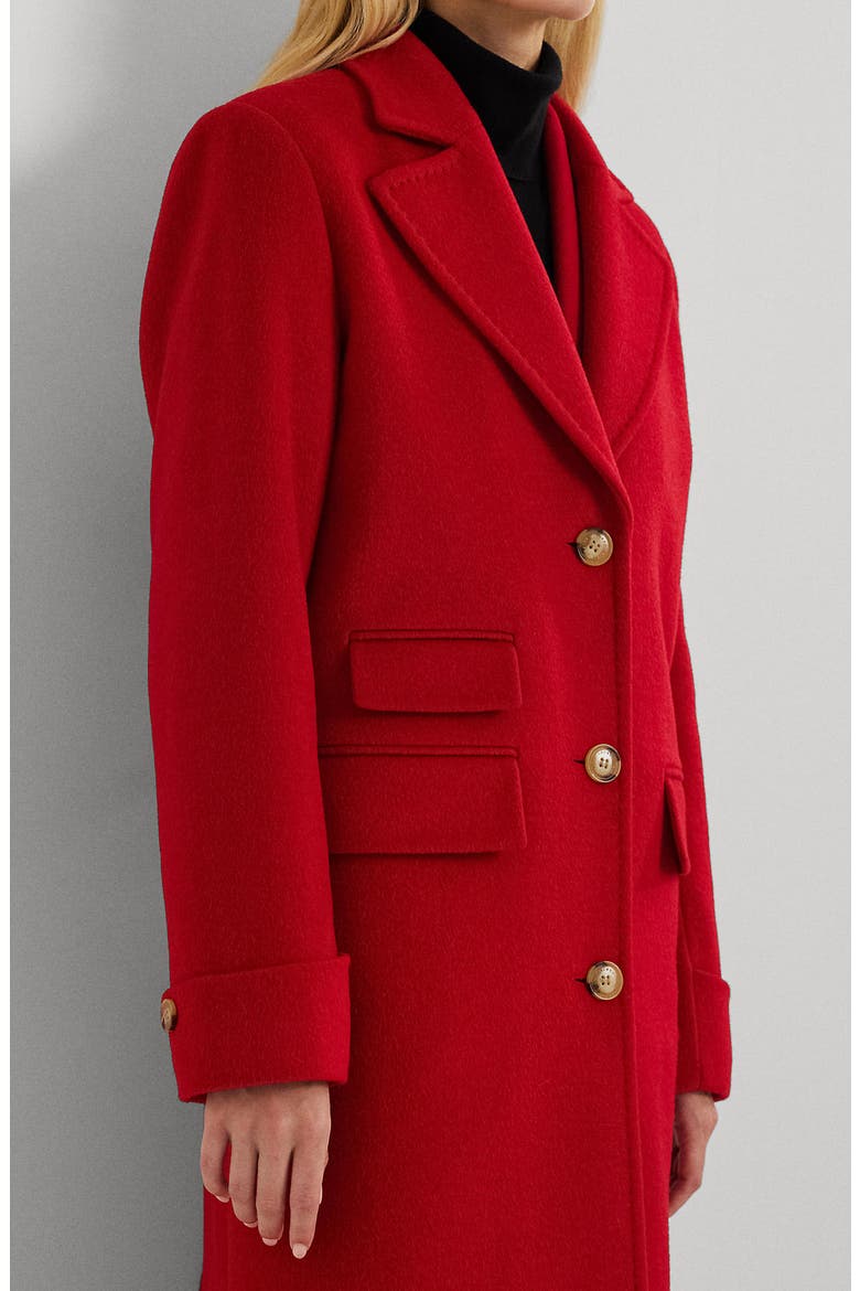 Longline Wool Blend Reefer Coat, Alternate, color, FESTIVE RED