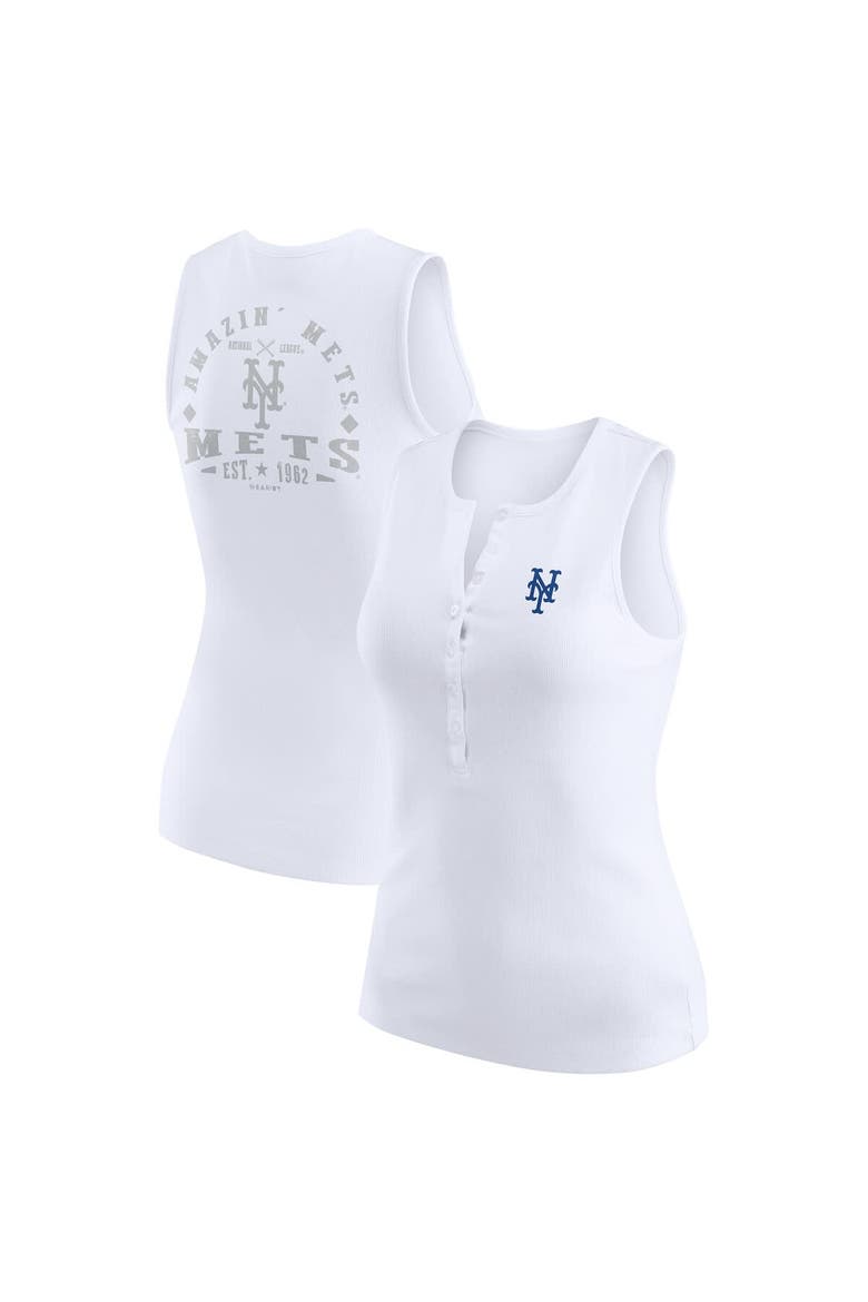 Women's WEAR by Erin Andrews White New York Mets Rib-Knit Henley Tank Top, Main, color, White