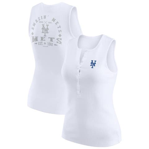 Women's WEAR by Erin Andrews White New York Mets Rib-Knit Henley Tank Top