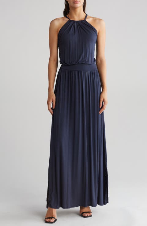 Halter Neck Blouson Maxi Dress