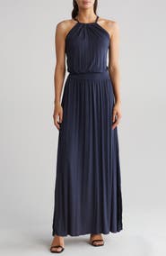 GO COUTURE Halter Neck Blouson Maxi Dress