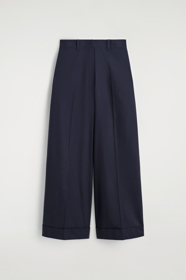 Cotton-twill Wide-leg Turn-up Pants, Alternate, color, NAVY