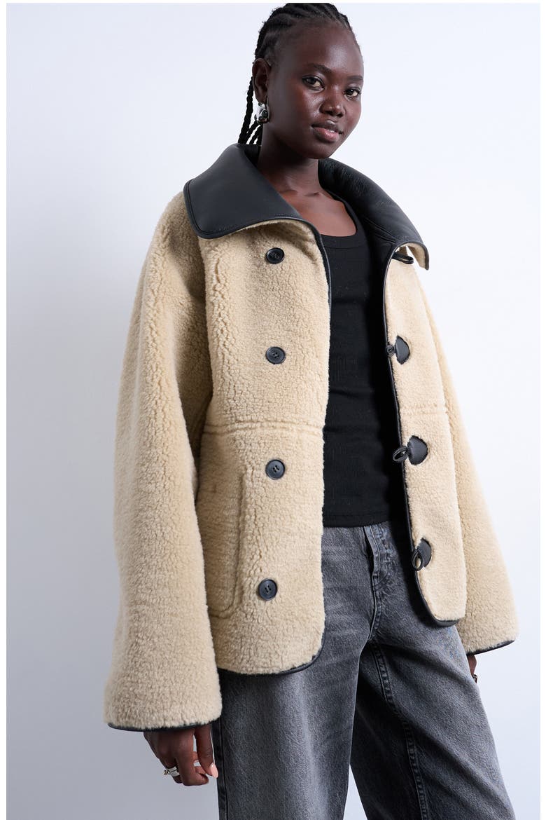 Oversize Reversible Faux Shearling Jacket, Alternate, color, CREAM MULTI
