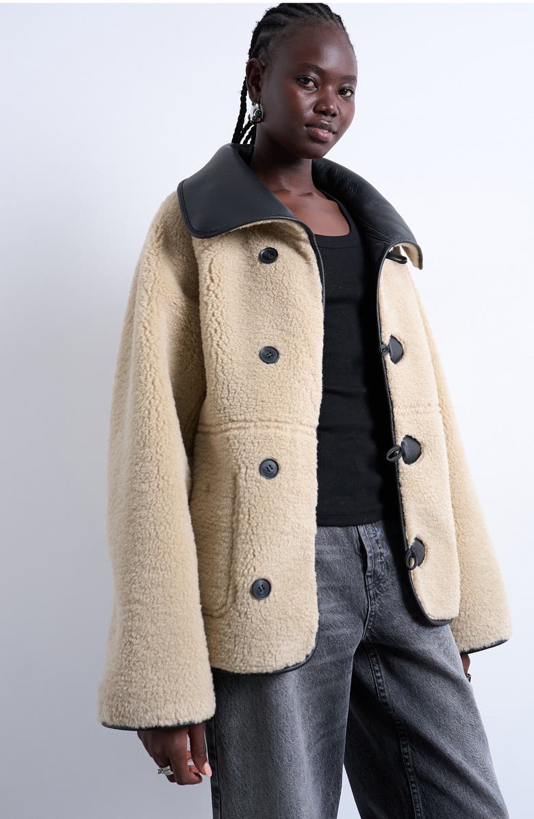 Topshop Oversize Reversible Faux Shearling Jacket, Alternate, color, Cream Multi