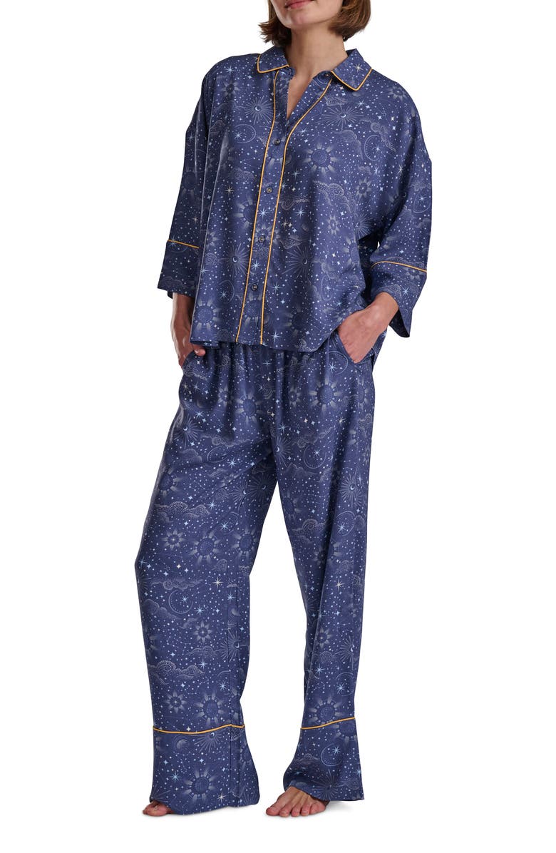 Splendid Button-Up Shirt & Pants Pajamas, Alternate, color, Celestial Sky