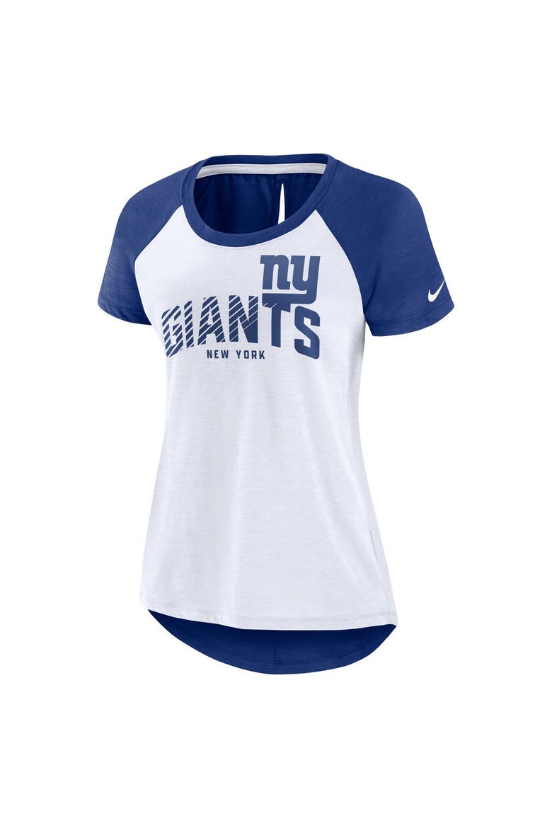 Women's Nike White/Heather Scarlet New York Giants Back Slit Lightweight Fashion T-Shirt, Alternate, color, White