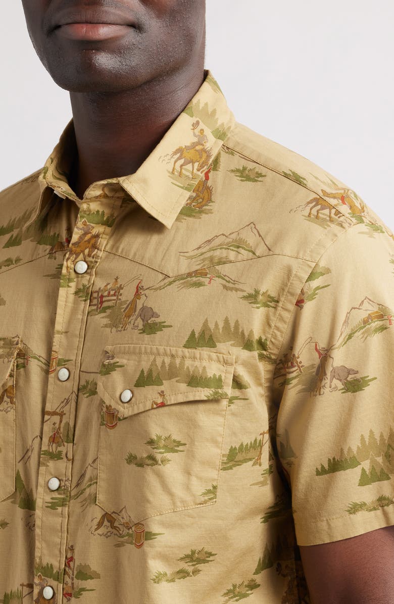 Pendleton Laramie Cowboy Print Short Sleeve Snap-Up Western Shirt, Alternate, color, Ranch Rodeo Tan