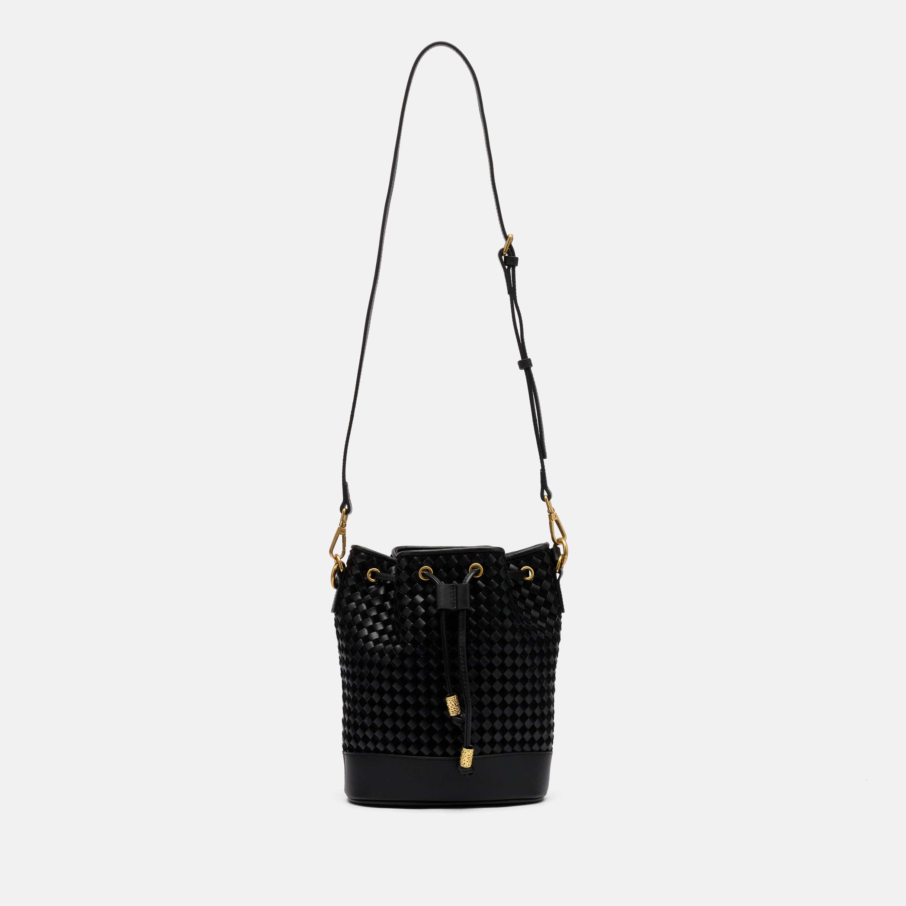 MARC NOLAN Nora Leather Bucket Bag, Alternate, color, Black Woven