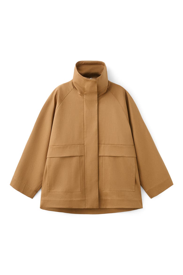 Oversize Funnel Neck Cotton Jacket, Alternate, color, TOBACCO BROWN