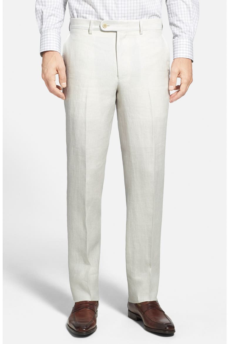 Updated Flat Front Linen Trousers, Main, color, CREAM