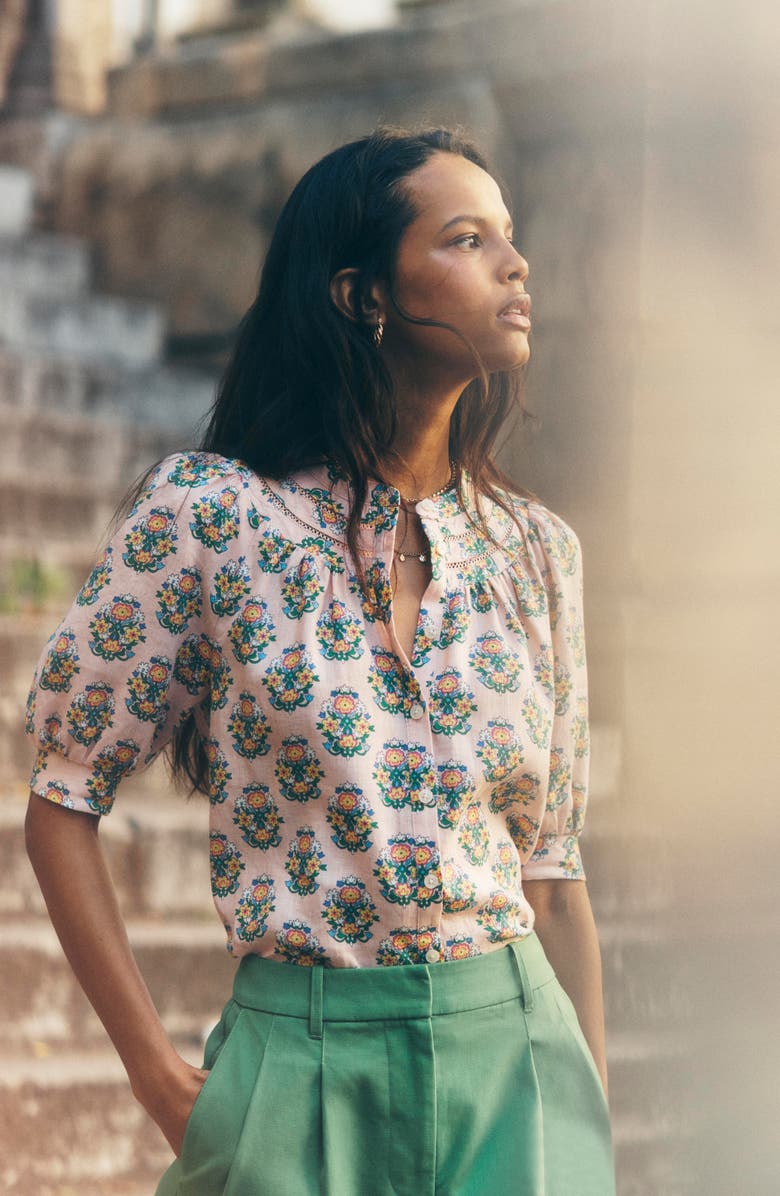 Boden Yoke Stitch Linen Top, Alternate, color, 