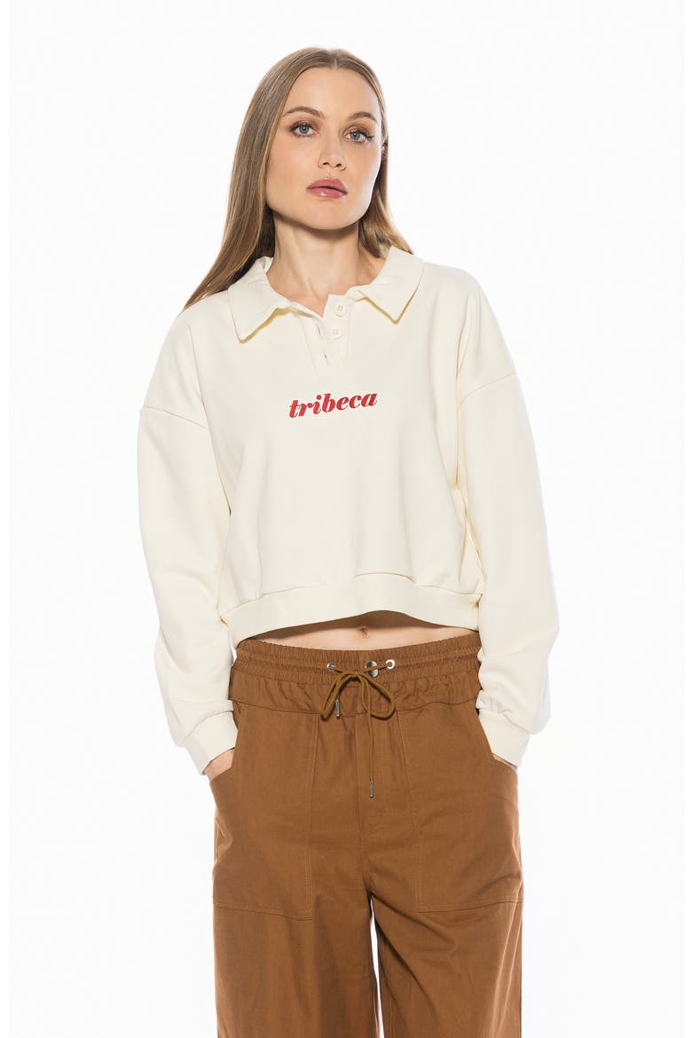 Kario Crop Polo Sweatshirt, Alternate, color, IVORY
