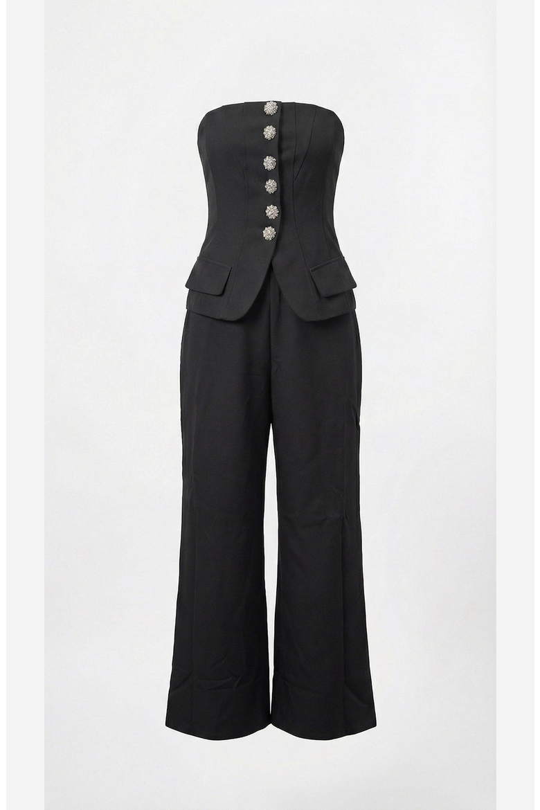 Strapless Vest and Wide Leg Pant Set, Alternate, color, Black