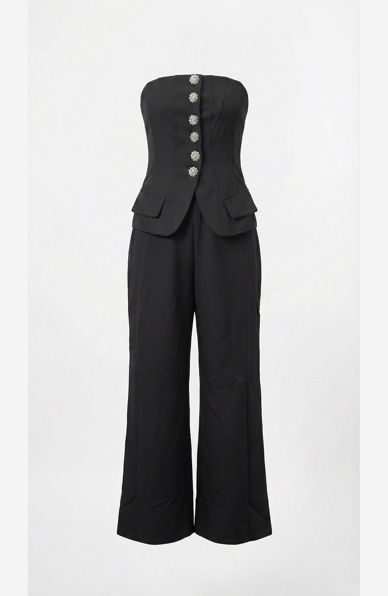 Modenaire Strapless Vest and Wide Leg Pant Set, Alternate, color, Black