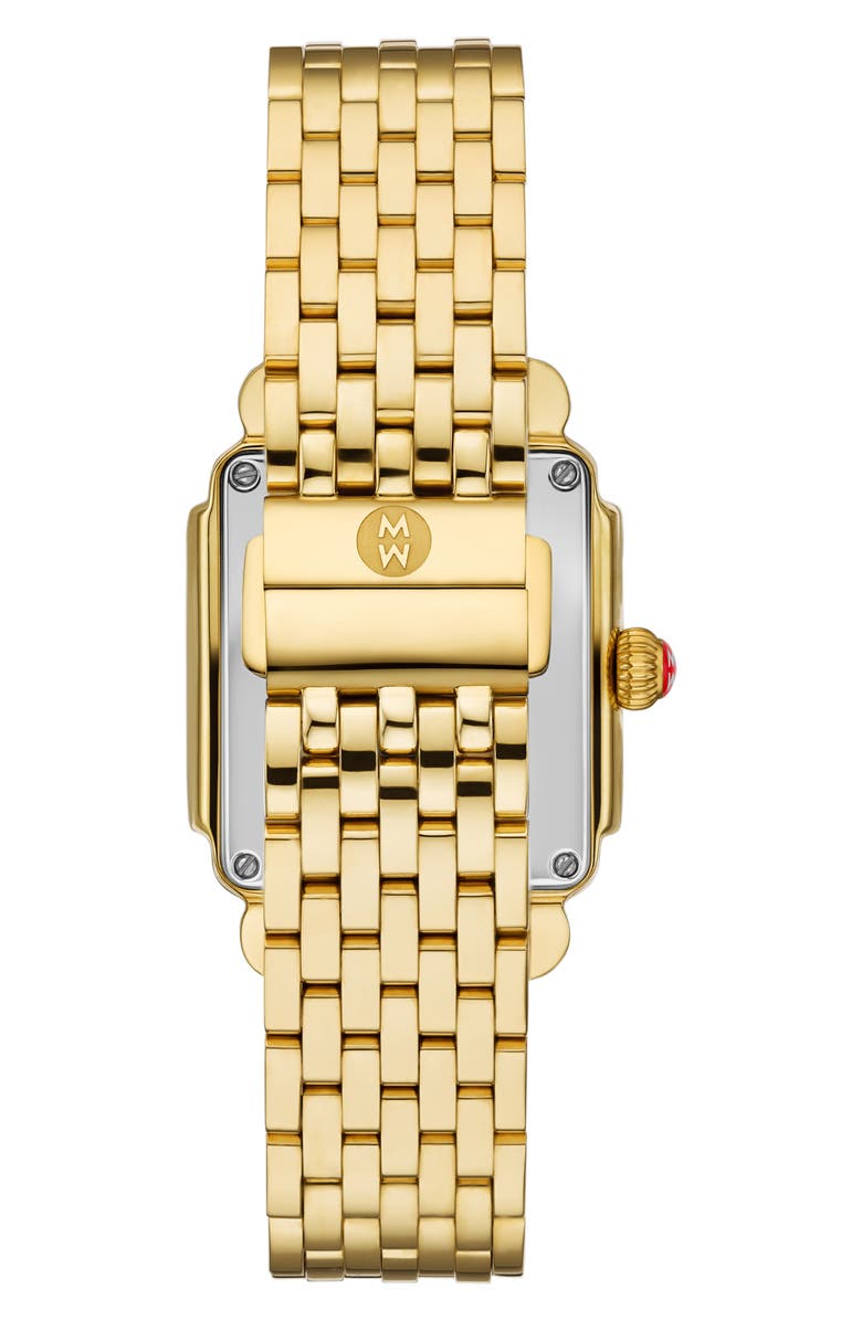 MICHELE Deco Mid Diamond Pavé & Tsavorite Bracelet Watch, 29mm x 31mm, Alternate, color, Gold / Green