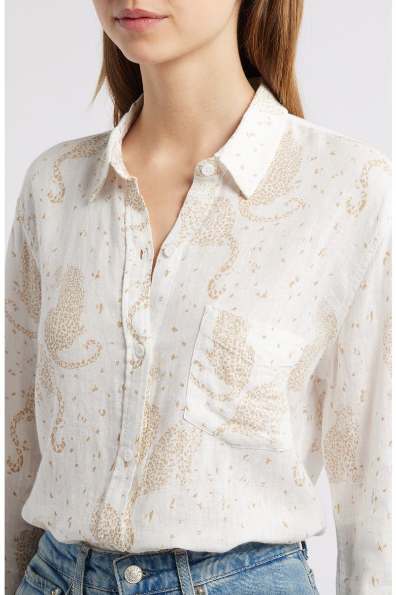 Charli Leopard Print Linen Blend Button-Up Shirt, Alternate, color, CHEETAH SPOTS