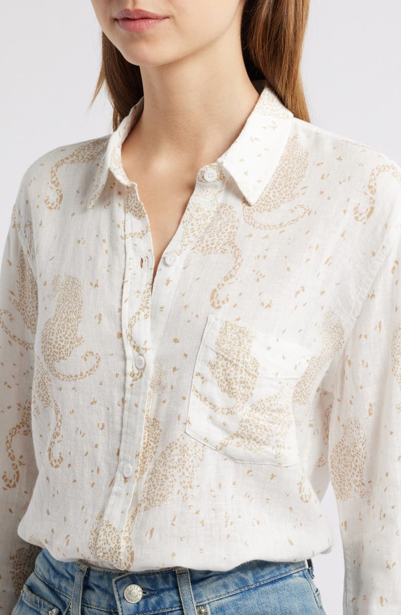 Rails Charli Leopard Print Linen Blend Button-Up Shirt, Alternate, color,