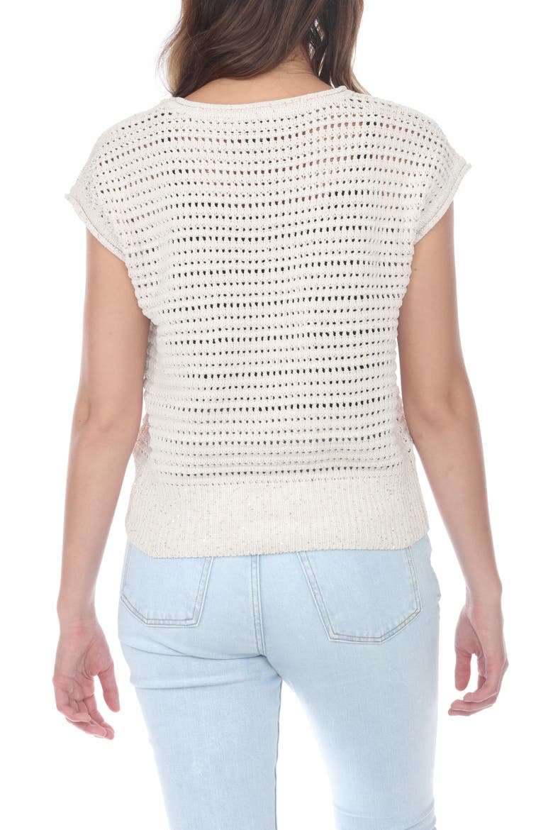 Open Knit Cap Sleeve Top, Alternate, color, WHITE