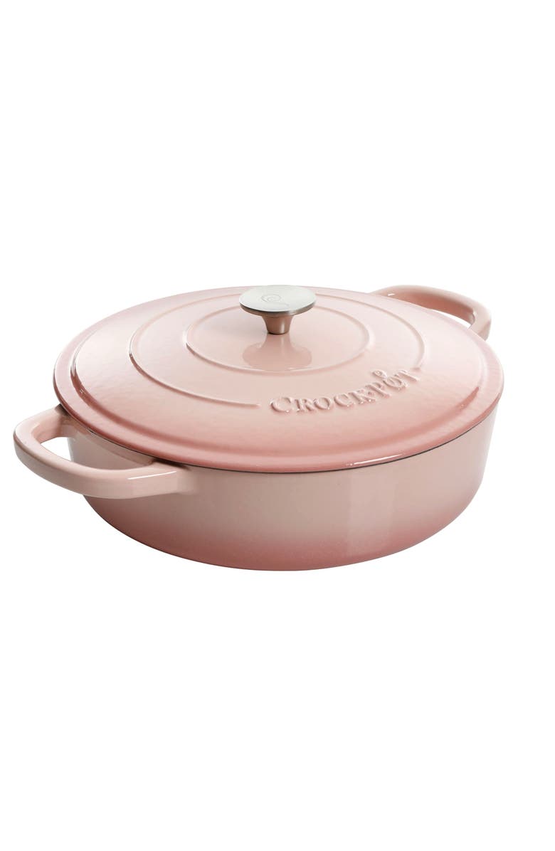 Crock-pot 5 Quart Round Enameled Cast Iron Braiser Pan with Self Basting Lid, Main, color, Pink