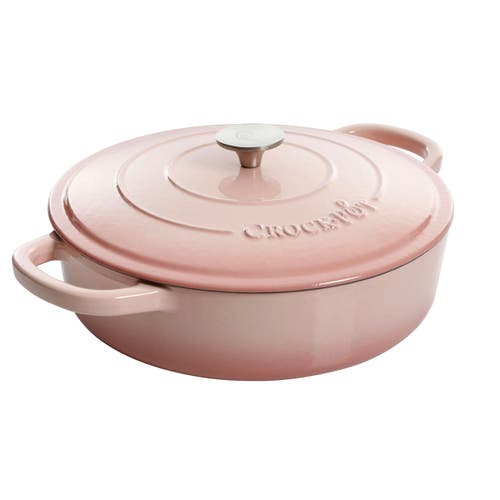 Crock-pot 5 Quart Round Enameled Cast Iron Braiser Pan With Self Basting Lid In Pink
