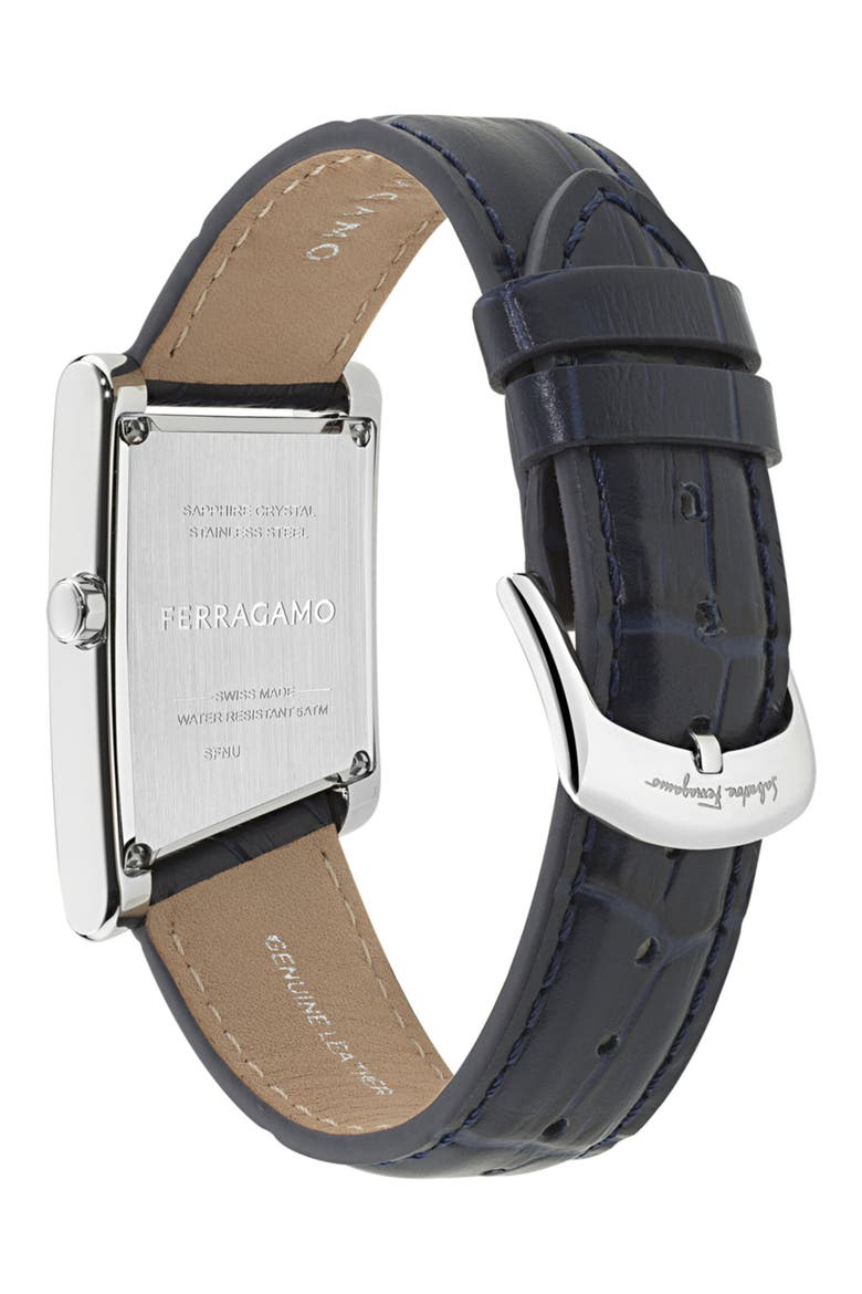 Asymetrique Leather Strap Watch, 24mm x 39mm, Alternate, color, STAINLESS STEEL