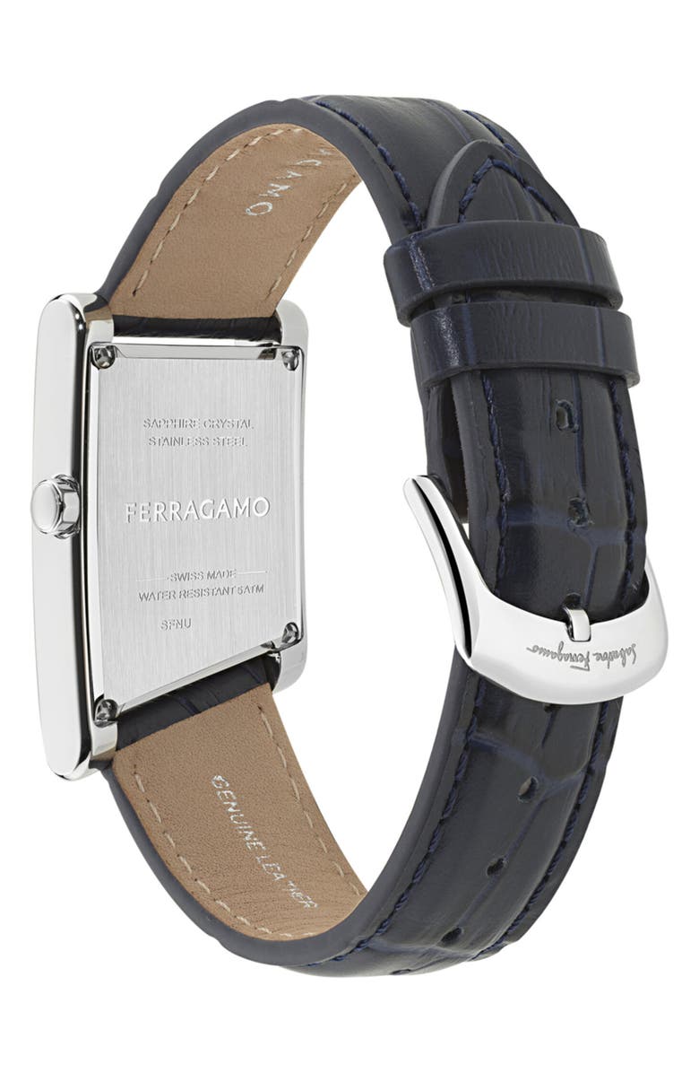 FERRAGAMO Asymetrique Leather Strap Watch, 24mm x 39mm, Alternate, color, 