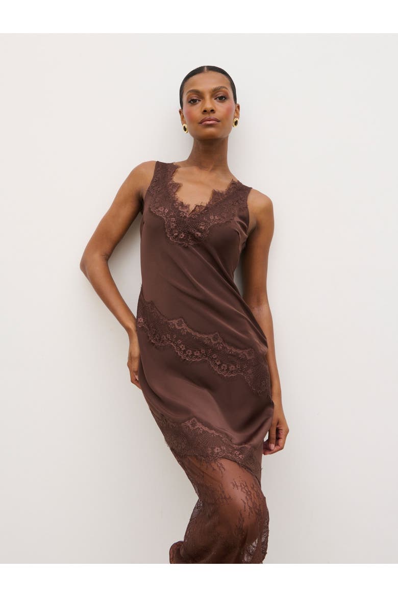 Curve Robin Slip Lace Maxi Dress, Alternate, color, Chocolate