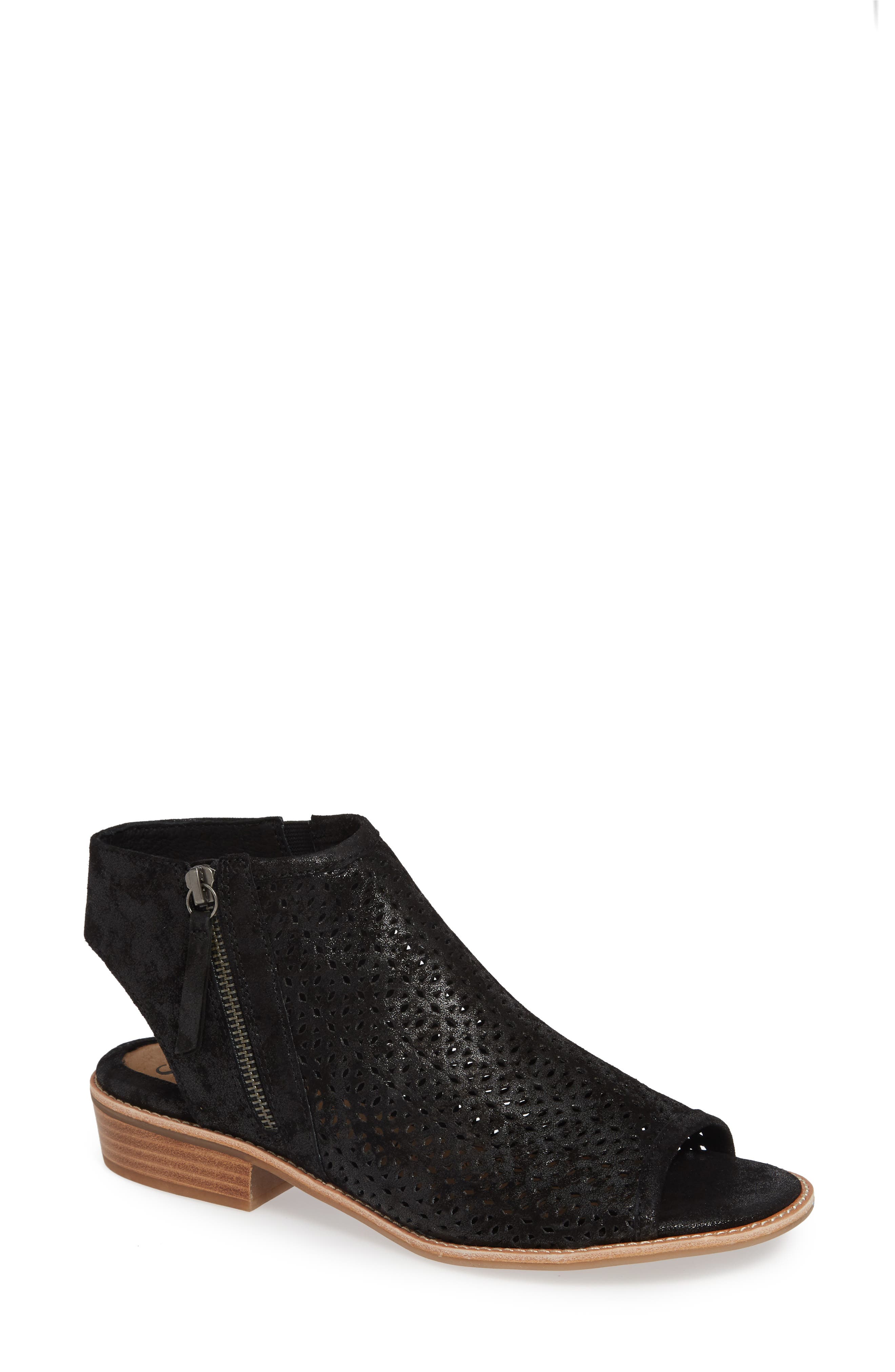 Natesa Perforated Sandal, Main, color, BLACK SUEDE