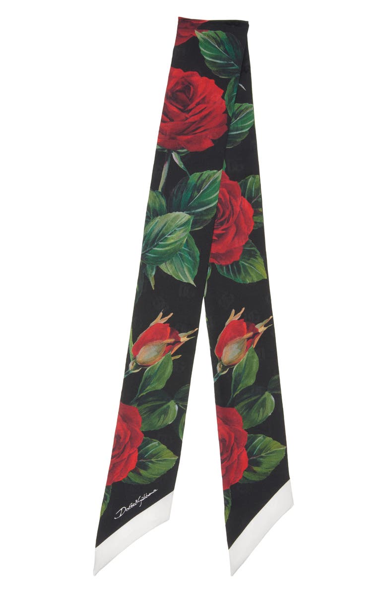 Dolce&Gabbana DG Monogram Roses Silk Twilly Scarf, Main, color, 