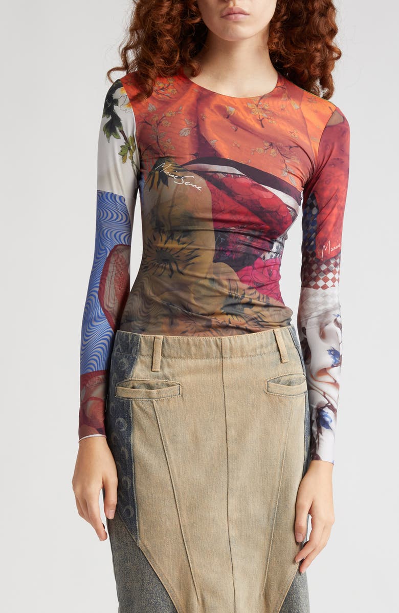 Marine Serre Scarf Print Recycled Jersey Top, Main, color,