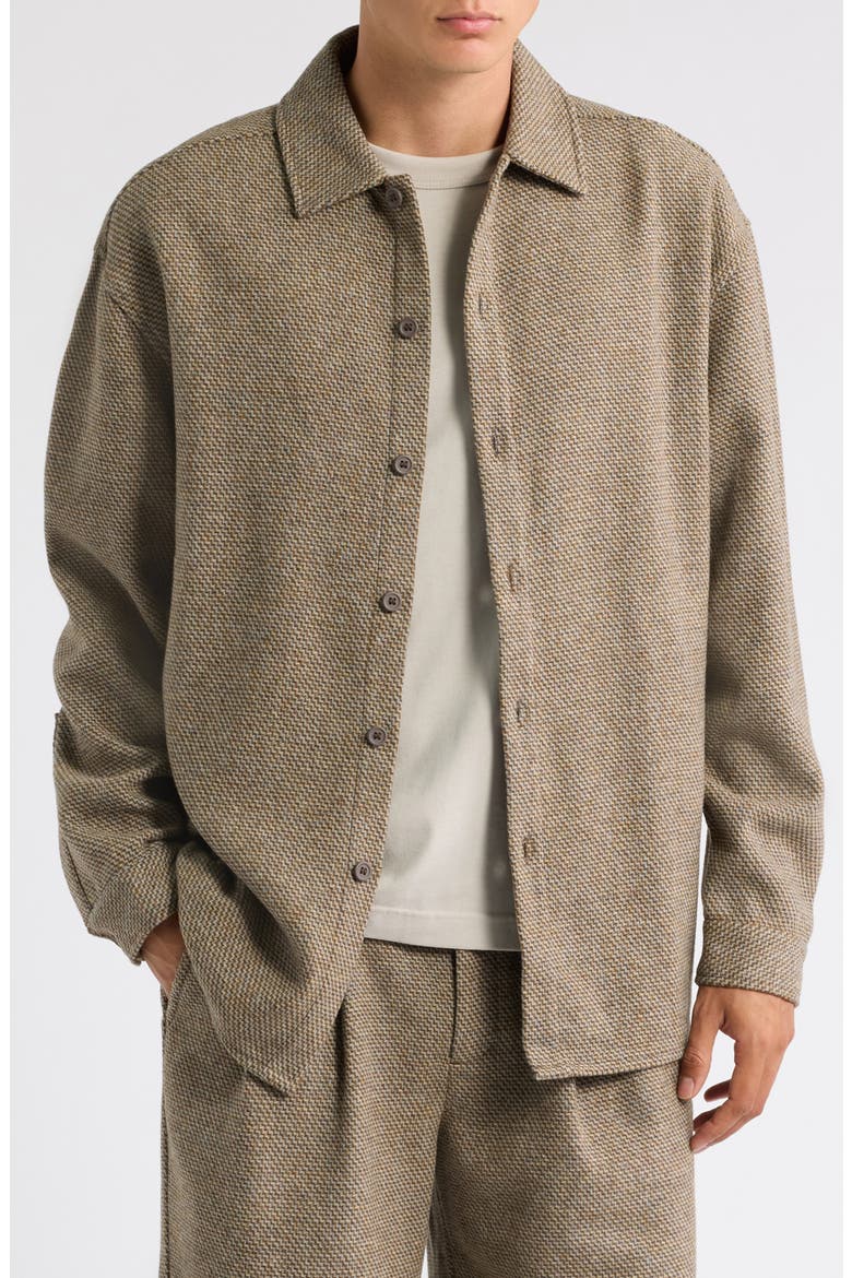 Chevron Print Wool-Blend Button-Up Shirt, Main, color, BRONZE BROWN