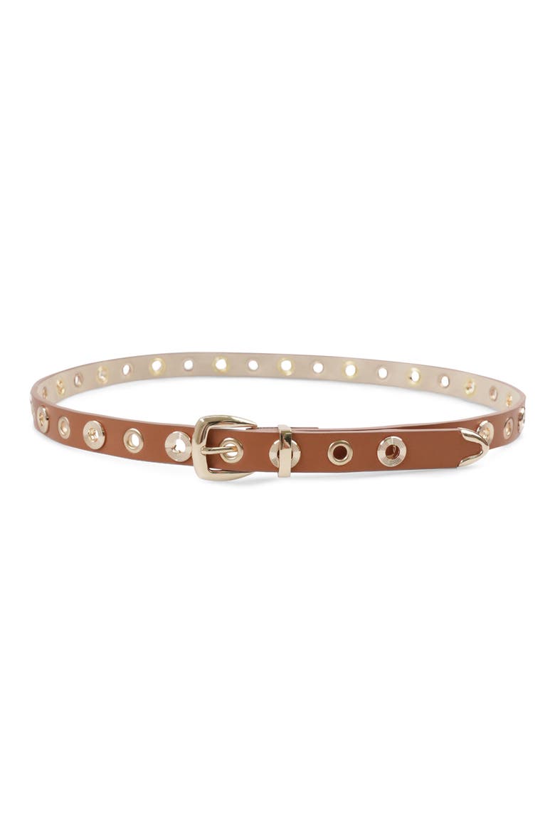 Rivet Studded Belt, Main, color, BROWN/ GOLD