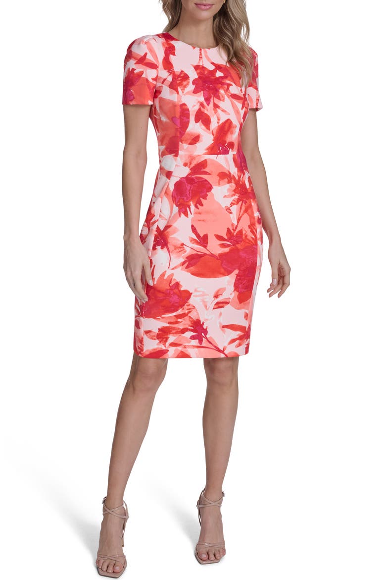 Floral Sheath Midi Dress, Main, color, GINGER MULTI