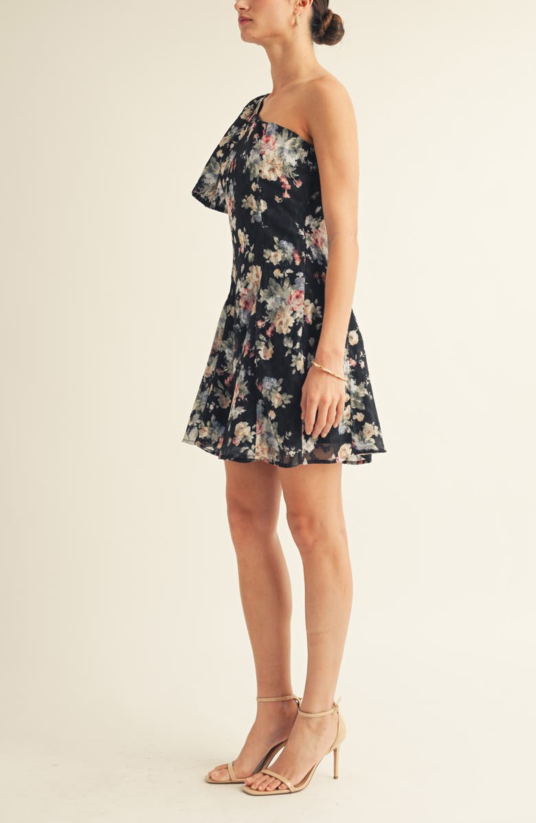 Arose Studio Sierra One-Shoulder Dress, Alternate, color, Black Multi Floral