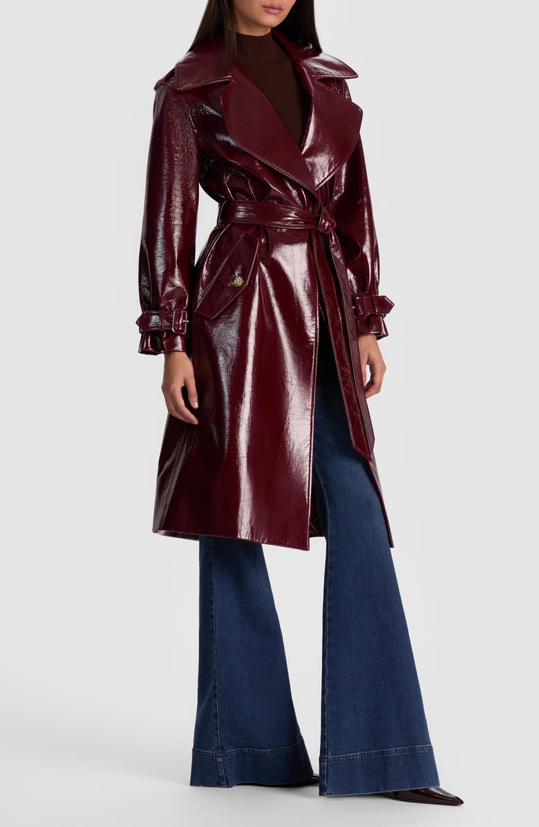 Alice + Olivia Nevada Faux Patent Leather Trench Coat, Alternate, color, Oxblood