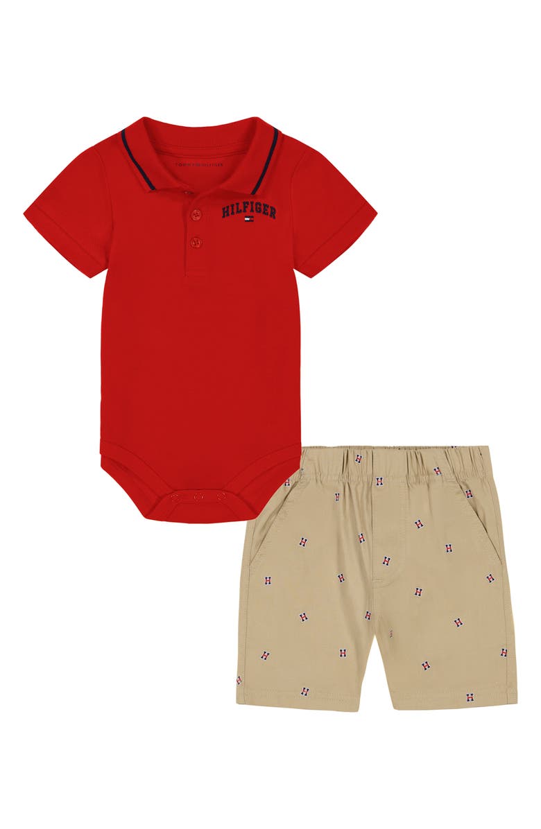 Tommy Hilfiger Polo Bodysuit & Pull-On Shorts Set, Main, color, 