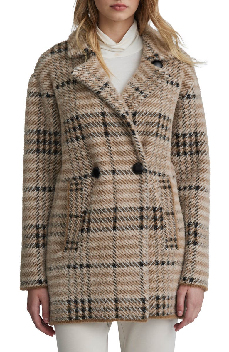 NVLT Eyelash Bold Check Longline Coat, Main, color, Natural