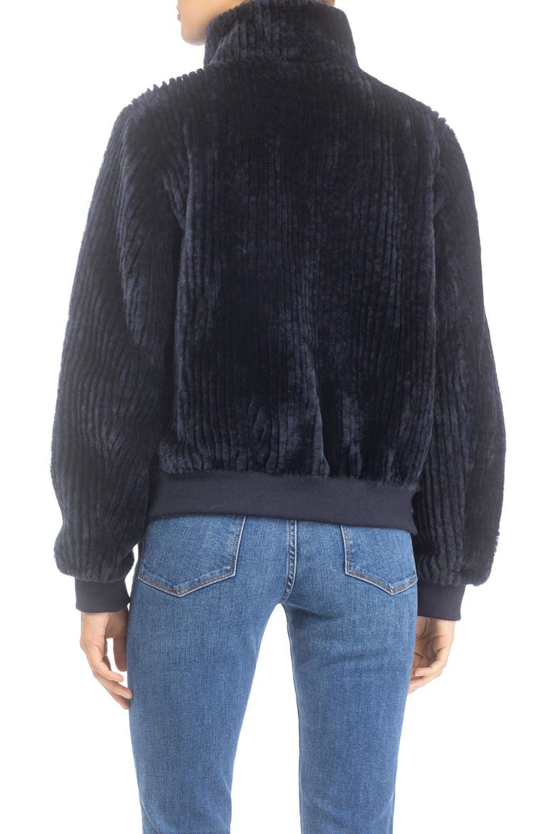 Reversible Grooved Genuine Shearling Insignia Bomber Jacket, Alternate, color, Navy/Black