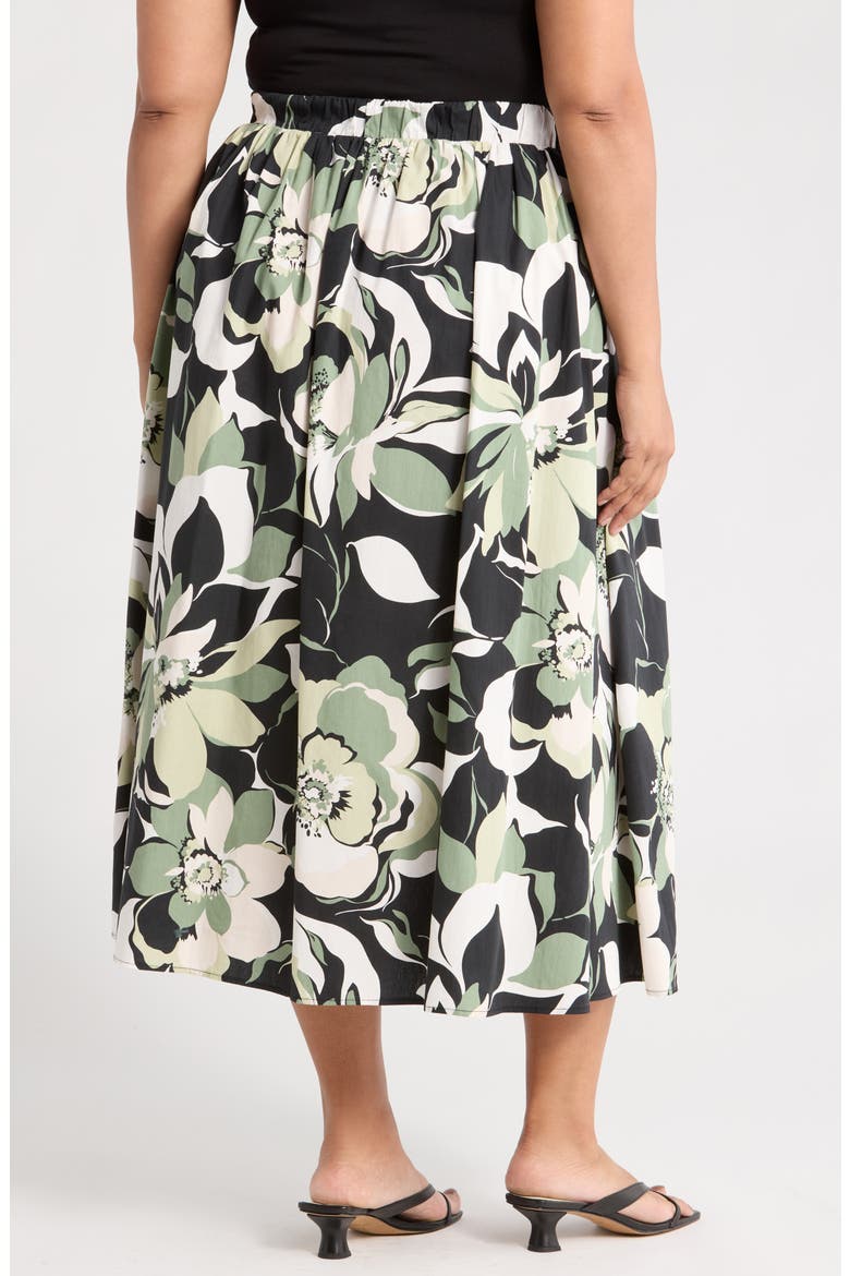 Floral Stretch Cotton Midi Skirt, Alternate, color, OLIVE MULTI