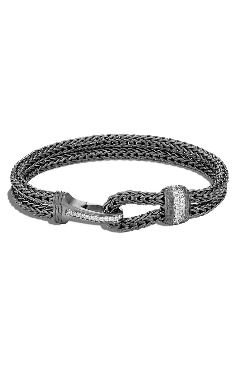 John Hardy Men's Classic Chain Double Flat Chain Bracelet with Pavé Diamonds, Alternate, color,