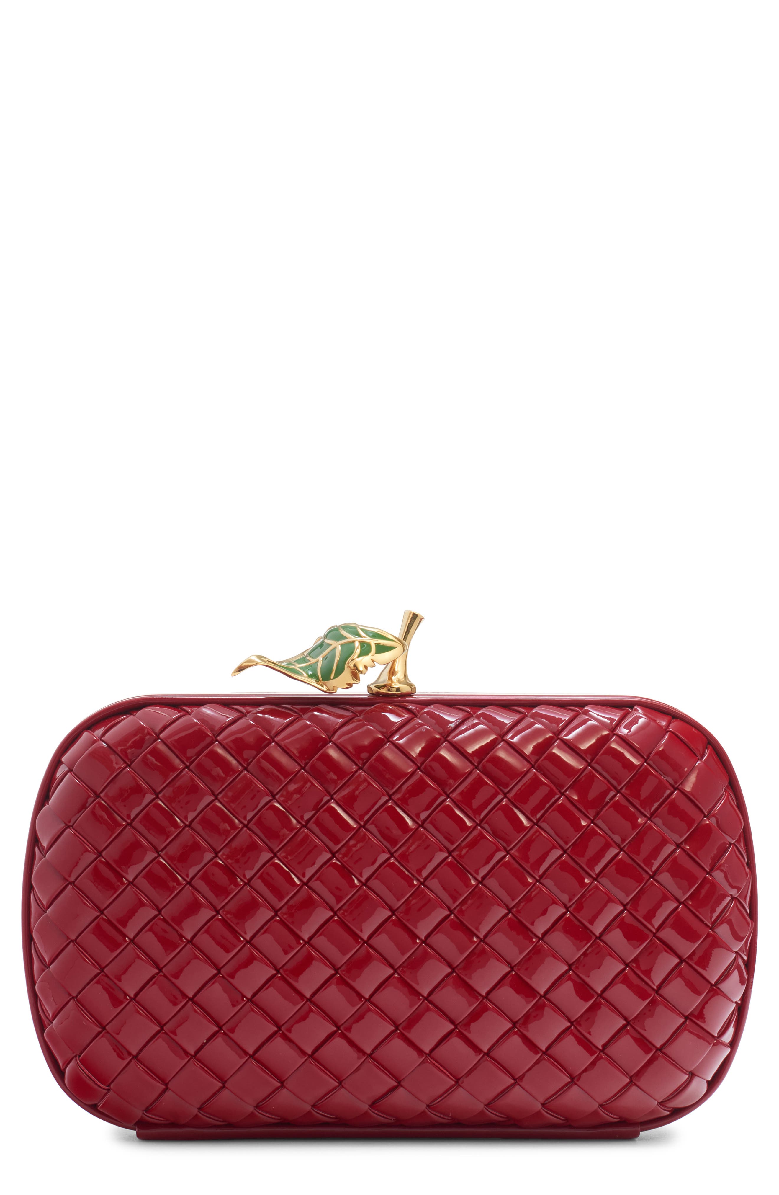 Bottega Veneta Borsa Knot Intrecciato Patent Leather Clutch, Main, color, 